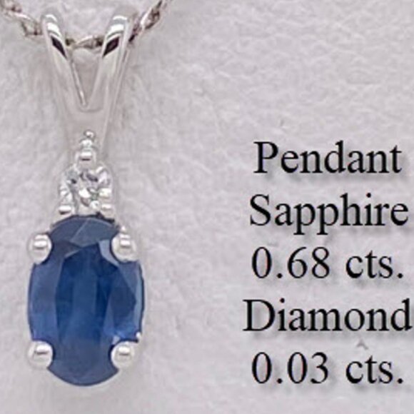 Jewelry - 14K White Solid Gold Pendant 0.68 ct Sapphire 0.03 ct Diamond for Chain